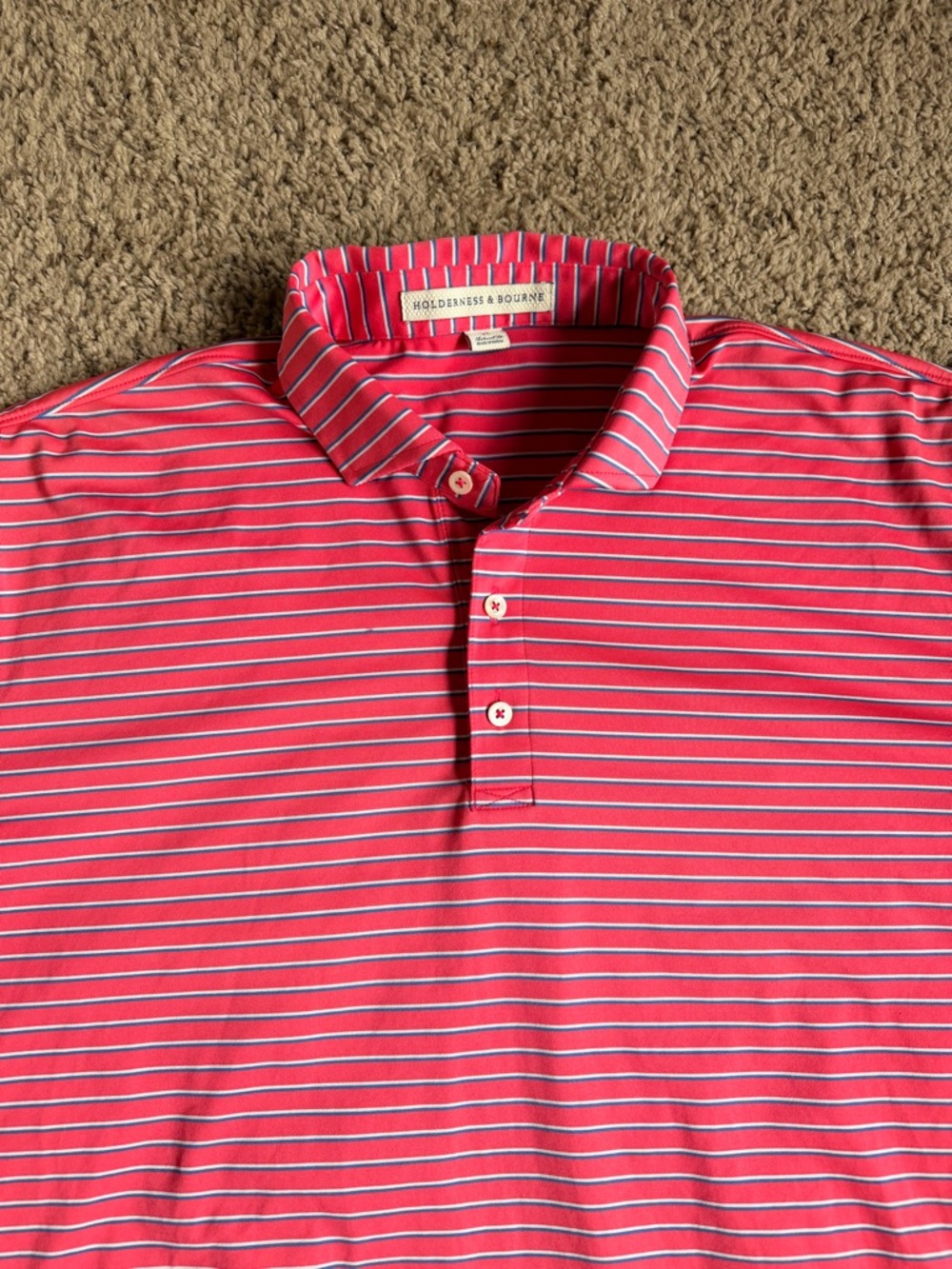 Holderness & Bourne Stripe Golf Polo Shirt Large Trinity Forest Golf Club Dallas